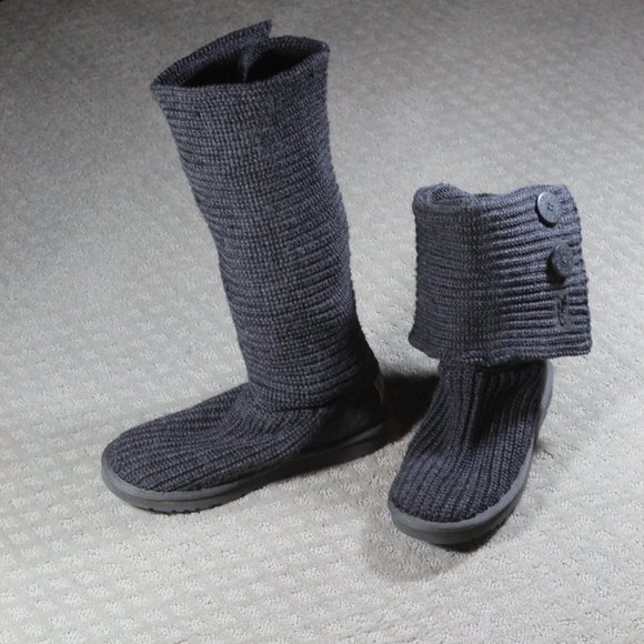 Ugg Size 8 Classic Cardy Boots Tall Pull On Slouchy Foldable Grey Knit Sweater - Picture 1 of 10